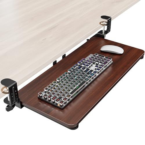 Ergonomic Keyboard Tray Under Desk, 25.6x11.8 Inch Board, Walnut - color: Walnut, size: Large