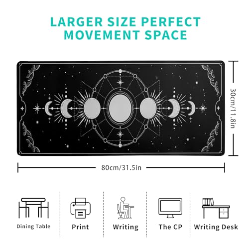 Sun Moon Gaming Mouse Pad Black Large Mouse Pad for Keyboard and Mousepad Desk Mat with 3mm Non-Slip Base and Stitched Edge for Gaming and Office Computer Mat Protector Mat 31.5x11.8 Inch - color: Sun Moon