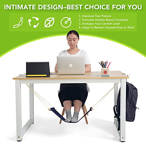 iMissiu Adjustable Office Foot Rest | Portable Under Desk Hammock with Headphones Holder (Blue) - color: Blue