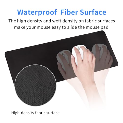 Gaming Mouse Pad for Desk Large MousePad Gaming with Superior Micro-Weave Cloth, Extended Mousepad with Stitched Edges, Non-Slip Base, Water Resist Keyboard Pad for Office & Home, 31.5 x 12 in, Black