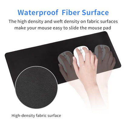 Gaming Mouse Pad for Desk Large MousePad Gaming with Superior Micro-Weave Cloth, Extended Mousepad with Stitched Edges, Non-Slip Base, Water Resist Keyboard Pad for Office & Home, 31.5 x 12 in, Black