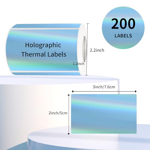 3x2 Inch Holographic Thermal Labels, Blue Thermal Sticker Labels, Rainbow Glitter Stickers for Price, Barcode, Mailing, Name, DIY Custom Logo Design, 200 Pcs /1 Roll - color: Holographic Blue, size: 2*3 inch
