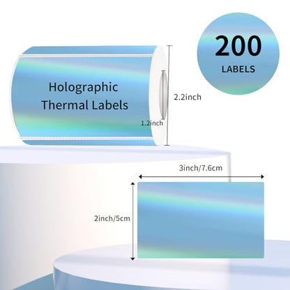 3x2 Inch Holographic Thermal Labels, Blue Thermal Sticker Labels, Rainbow Glitter Stickers for Price, Barcode, Mailing, Name, DIY Custom Logo Design, 200 Pcs /1 Roll - color: Holographic Blue, size: 2*3 inch