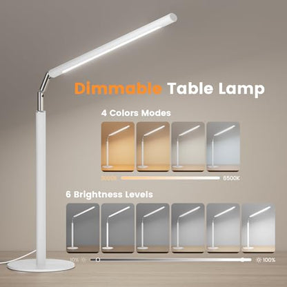 SIBRILLE White LED Desk Lamp, 16" Dimmable Metal Desk Light with Base, 15W 1200LM, Adapter Included, Color & Brightness Adjustable, Modern Tall Table Lamp for Home Office Reading Study Task Laptop - color: White