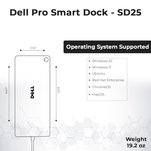 Dell Pro Smart Dock SD25 Bundle - 10Gbps, 3 Year Warranty, Supports Dual/Triple Monitors & 4K Displays with 180W Power Adapter, Anyhdd HDMI, DisplayPort, USB C Cable, Cloth - Docking Station - style: Dell SD25 New
