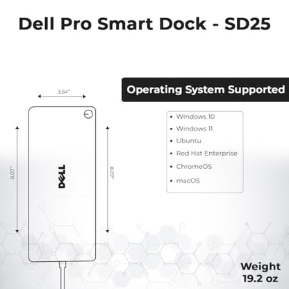 Dell Pro Smart Dock SD25 Bundle - 10Gbps, 3 Year Warranty, Supports Dual/Triple Monitors & 4K Displays with 180W Power Adapter, Anyhdd HDMI, DisplayPort, USB C Cable, Cloth - Docking Station - style: Dell SD25 New