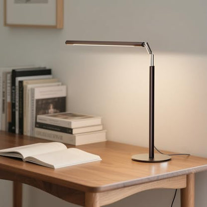 SIBRILLE Brown LED Desk Lamp, 16" Dimmable Metal Desk Light with Base, 15W 1200LM, Adapter Included, Color & Brightness Adjustable, Modern Tall Table Lamp for Home Office Reading Study Task Laptop - color: Brown