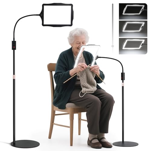 Large Floor Magnifying Glass with Light and Stand, 48-LED Lighted Adjustable Height Floor Magnifying Lamp with 360° Flexible Gooseneck, Hands Free Magnifier for Close Work Reading