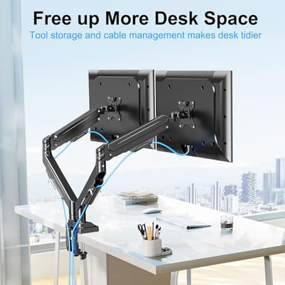 Dual Monitor Mount for Screens up to 43", Heavy Duty Monitor Arm | Ultrawide Desk Mount Holds 2.2-33lbs Each, Premium Gas Spring Adjustable Computer Monitor Arm for 2 Monitors, VESA Mount - style: Dual