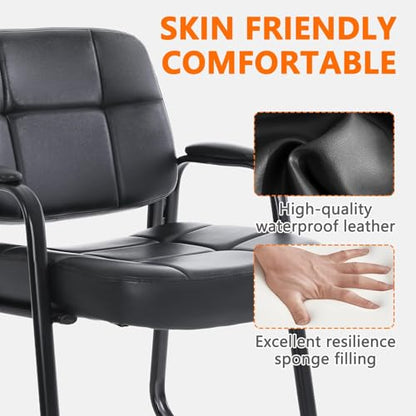 CLATINA Big Tall 400 lbs Waiting Room Chairs with Padded Arms Leather Guest Chair no Wheels for Office Reception Lobby and Conference Desk with Sled Base, Black, 8PK - color: Black-sledbase, size: 8PK
