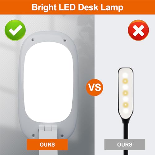 Akejrym LED Desk Lamp for Office Home & Battery Operated Lamp Rechargeable Lamp Foldable & Portable Light, [2-Fold Bracket] 3 Brightness Dimmable Small Desk Lamp Wireless Reading Lamp (White) - color: White