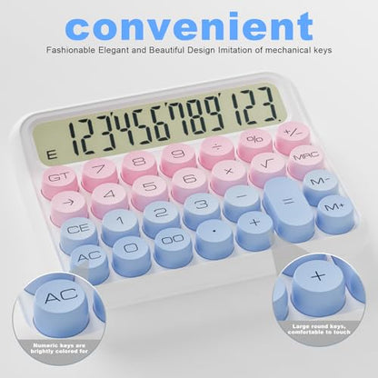 DECKLIT Battery Desk Calculator - 12 Digit Extra Large 5-Inch LCD Display, Big Buttons Easy to Press Office Calculators, 15 Tilt Screen for Kids (Blue & Pink) - color: Pink&Blue