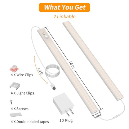 USB Plug-in Motion Sensor Light, Night/Day/ON Modes, Bright&Dimmable - color: 4000K Neutral White, size: 2-Bar