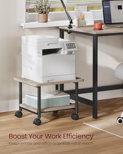 VASAGLE 2-Tier Printer Stand with Locking Wheels, Under Desk Printer Table - color: Heather Greige + Black, size: 2 Tiers/Compact