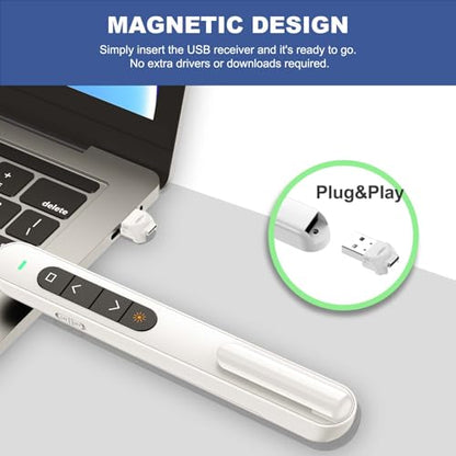 QUI Presentation Clicker with Volume Control, Wireless Presenter Remote | Plug & Play 2.4GHz USB Slide Advancer Compatible with Mac/Windows, Works with PowerPoint, Keynote, and Google Slides - color: White, size: L