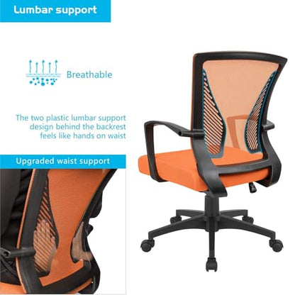 Furmax Office Chair Ergonomic Computer Desk Mesh Chair Mid Back Swivel Lumbar Support with Armrest (2, Orange) - color: Orange