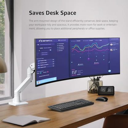 BEWISER Heavy Duty Monitor Arm Mount for 34-49 inches and Ultra 57 inches Screens,Weight Capacity Up to 44 lbs,Full Motion Height Swivel Adjustable Monitor Arm(White) - color: WHITE