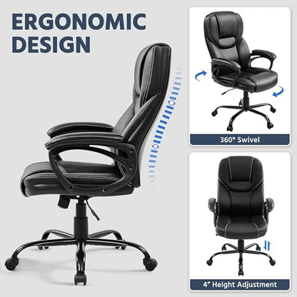 Yaheetech Executive Office Chair High Back PU Leather Adjustable Seat Black - color: Black
