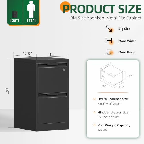 2 Drawer File Cabinet with Lock, Metal Vertical Small File Cabinet - color: Black, size: 2 Drawer - Vertical