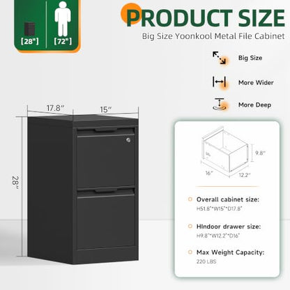 2 Drawer File Cabinet with Lock, Metal Vertical Small File Cabinet - color: Black, size: 2 Drawer - Vertical