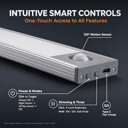Under Cabinet Lighting, 4200mAh Motion Sensor Light Indoor, 2 Pack | 11 Inch, Cool White, 240lm & 5-Level Dimmable, USB-C Rechargeable, 10s/20s Timer, Magnetic Under Counter Lights for Kitchen - size: 11 Inch
