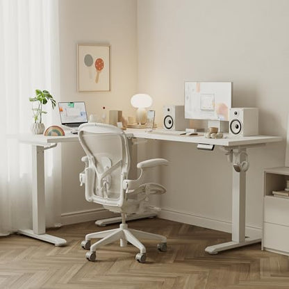 Agilestic L Shaped Electric Standing Desk Adjustable Height, 59 Inch, White - color: White, size: 59 x 48 Inch