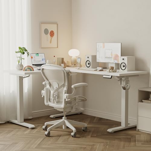 Agilestic L Shaped Electric Standing Desk Adjustable Height, 59 Inch, White - color: White, size: 59 x 48 Inch