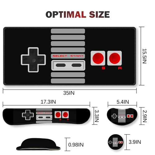ARTSO Large Gaming Mouse Pad, Keyboard Wrist Rest Pad & Wrist Support Mousepad Set, Stitched Edge, Extended, Non-Slip Base, Memory Foam Desk Mat, Black Game Console - color: Black Game Console