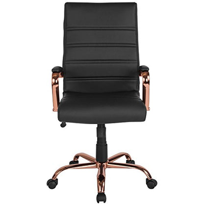 Flash Furniture High Back Black LeatherSoft Executive Swivel Office Chair with Rose Gold Frame and Arms | 360° Swivel, Height Adjustable, Commercial Grade - color: Black Leathersoft/Rose Gold Frame