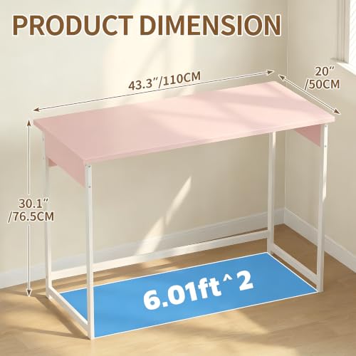 ALISENED Home Office Desk, Sturdy and Stable Computer Desk, 43.3 Inch Computer Desk, Office Desk with Metal Frame, Study Table for Home Bedroom, Pink - color: Pink, size: W-43.3in