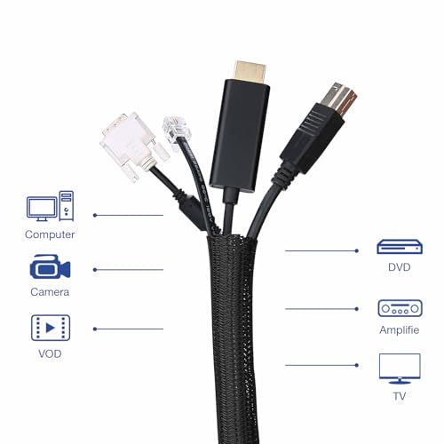JOTO 10 Feet Cable Management Sleeve -Black - color: Black, size: 1 Pack, 120 Inches