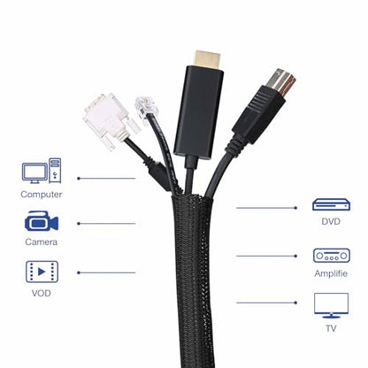 JOTO 10 Feet Cable Management Sleeve -Black - color: Black, size: 1 Pack, 120 Inches