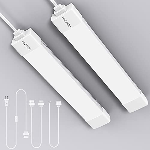 WNSNOU LED Tube Light Fixture with Plug, 1.4FT-2pcs 1800LM 5000K Utility Shop Light, Linkable Cabinet Light for Garage, Kitchen, Bathroom, Closet, Office - 1.4Ft, Triproof, White - size: 1.4FT-2PCS
