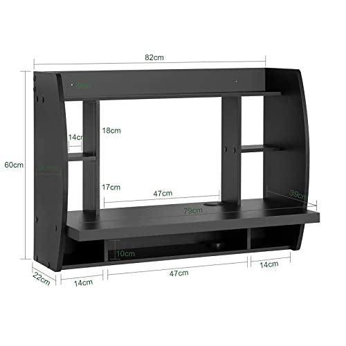 Haotian SoBuy Wall Mounted Folding Table Home Office Workstation Computer Desk with Storage Shelves Trestle Desk, Black FWT18-SCH