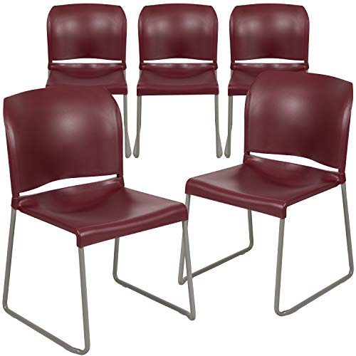 Flash Furniture Hercules Stack Chair, Burgundy, 5-Pack | Sled Base, Powder Coated, Contoured, 880 LBS. Weight Capacity - color: Burgundy, size: Set of 5