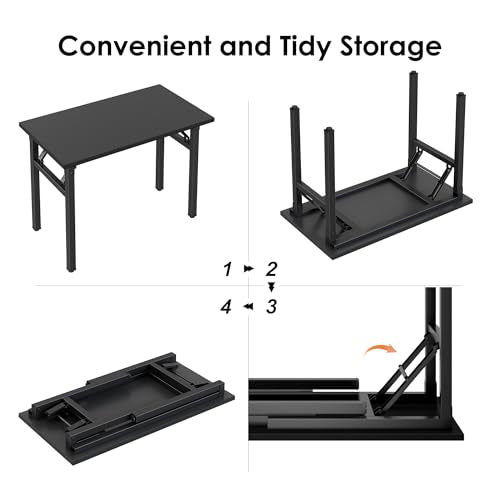 Need Office Computer Desk 35.8 Inch Sturdy Folding Laptop Table Black | Black Frame Writing Gaming Work Table/Foldable Home Office Desk/Sewing Table, No Assembly Required - color: Black & Black Frame, size: 35.8inch
