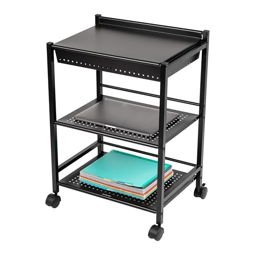 Mind Reader Cart with Covered Compartment, Office Organizer, Storage, 3-Tier, Office, Metal, 20" L x 14.25" W x 28.75" H, Black - style: 3-Tier with Compartment