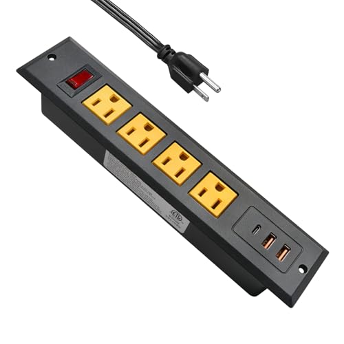 Recessed Power Strip Type C 20W PD Fast Charge Desk Power Outlet 4 Outlets 2 USB and 1 USB C Built in Furniture Extension Power Plug for Dorm Office (Yellow) - color: Yellow, size: USB-C