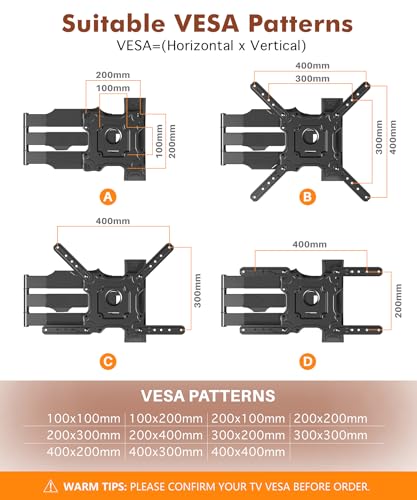28.3" Long Arm TV Wall Mount for Most 26-65 Inch TV | Corner Wall Mount TV Bracket With Extension Arm Articulating, Swivel and Tilt, Max VESA 400x400mm and Up to 80 lbs