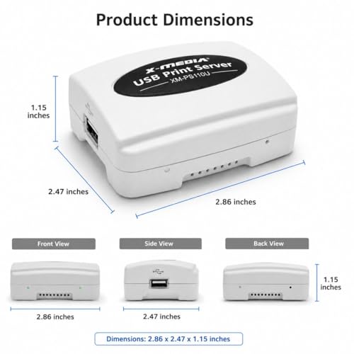 X-MEDIA XM-PS110U 1-Port 10/100Mbps Fast Ethernet USB Print Server | USB 2.0 Port Network Print Server