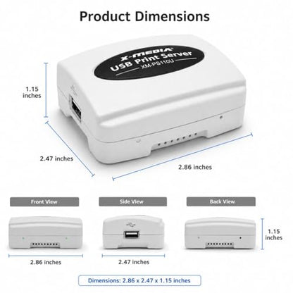 X-MEDIA XM-PS110U 1-Port 10/100Mbps Fast Ethernet USB Print Server | USB 2.0 Port Network Print Server