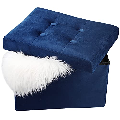 LINMAGCO Ottoman with Storage Small Foot Rest Stool Under Desk Stool Short Folding Footrest for Living Room Bedroom Home Office Dorm Navy 16X12X12IN - color: Navy, size: 12"D x 16"W x 12"H