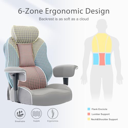 DJ·Wang Big and Tall Office Chair with Foot Rest, High Back Executive Office Chair PU Leather, Ergonomic Chairs with Lumbar Support, 135° Reclining Chairs with Thickened Spring Cushion Gray - color: Pu Gray
