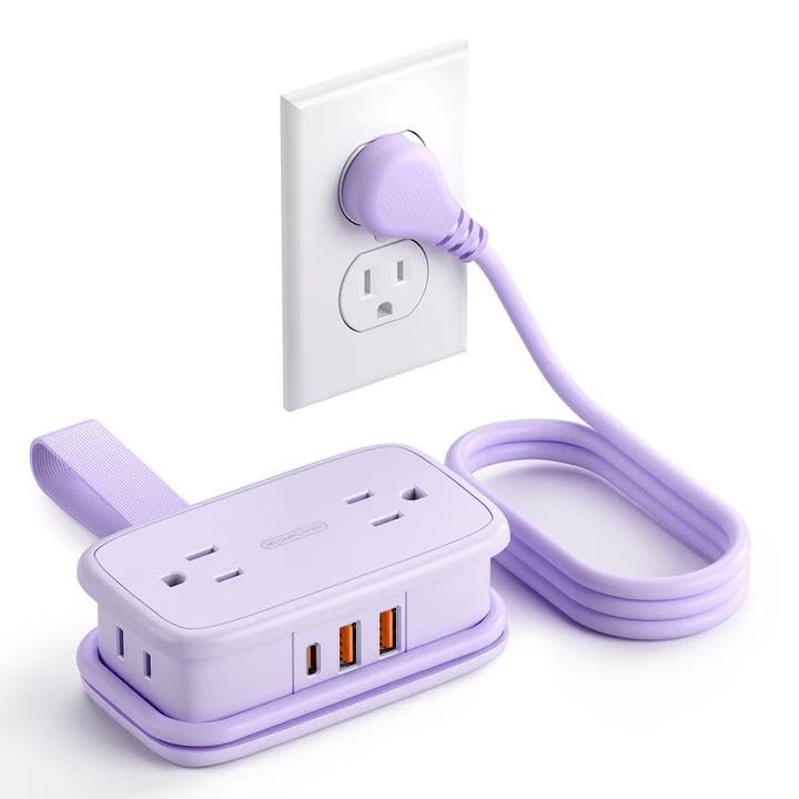 NTONPOWER 20W Purple Travel Power Strip, Travel Essentials 4 Outlets 3 USB(1 USB-C) with 4FT Wrapped Extension Cord Flat Plug, Vacation Essentials for Hotel Travel Camping Cruise Essentials 2026 - size: 1 Pack 4 Outlets 1 USB-C 2 USB-A, style: 20W-Purple