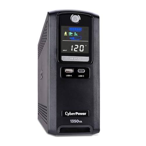 CyberPower CST135UC2-R Line‑Interactive UPS Battery Backup and Surge Protector, 1350VA/810W, AVR, 10 Outlets, USB‑C & USB‑A Charging, LCD Display, UL Certified (Renewed)