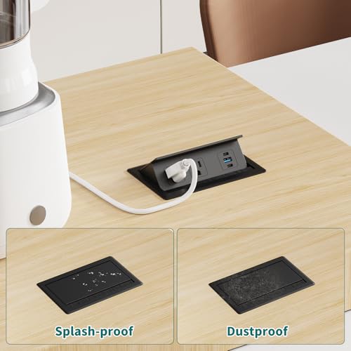 QBA Recessed Power Strip with USB C 20W, Flush Mount Power Outlet with 2 AC Outlets 3 USB Ports, Desktop Charging Station for Nightstand Furniture Conference Table, Black - color: Black-2C1A