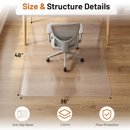 Clear Office Chair Mat for Hardwood Floors, Heavy Duty Protector | 36" x 48" Plastic Floor Mat for Rolling Desk Chairs, Home Office, Gaming Room, Tile and Laminate Floors - size: 36x 48inch- Clear