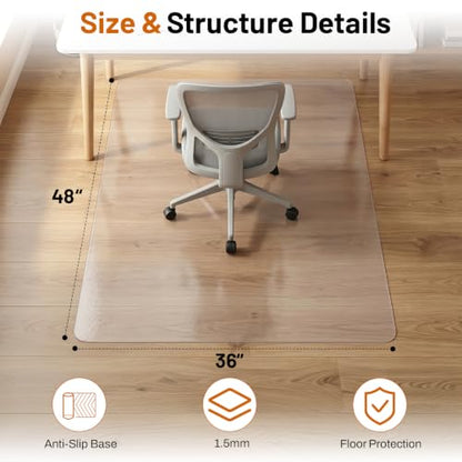 Clear Office Chair Mat for Hardwood Floors, Heavy Duty Protector | 36" x 48" Plastic Floor Mat for Rolling Desk Chairs, Home Office, Gaming Room, Tile and Laminate Floors - size: 36x 48inch- Clear