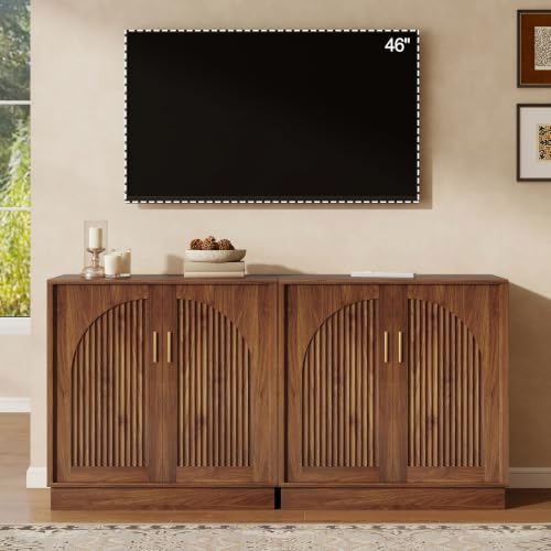 31.5" Fluted Sideboard Cabinet with Arched Doors, Buffet Cabinet, Walnut - color: Walnut