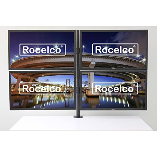Rocelco Premium Quad Monitor Desk Mount - Standard Pattern Fits Four 13" - 27" LED LCD Flat Computer Screen - Double Articulated Full Motion Adjustable Arms - Grommet and C Clamp - Black (R DM4) - style: 4 Monitor